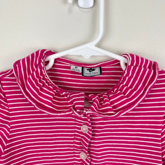 Busy Bees Eliza Ruffle Polo Pink Stripes 8 - Picture 3 of 7